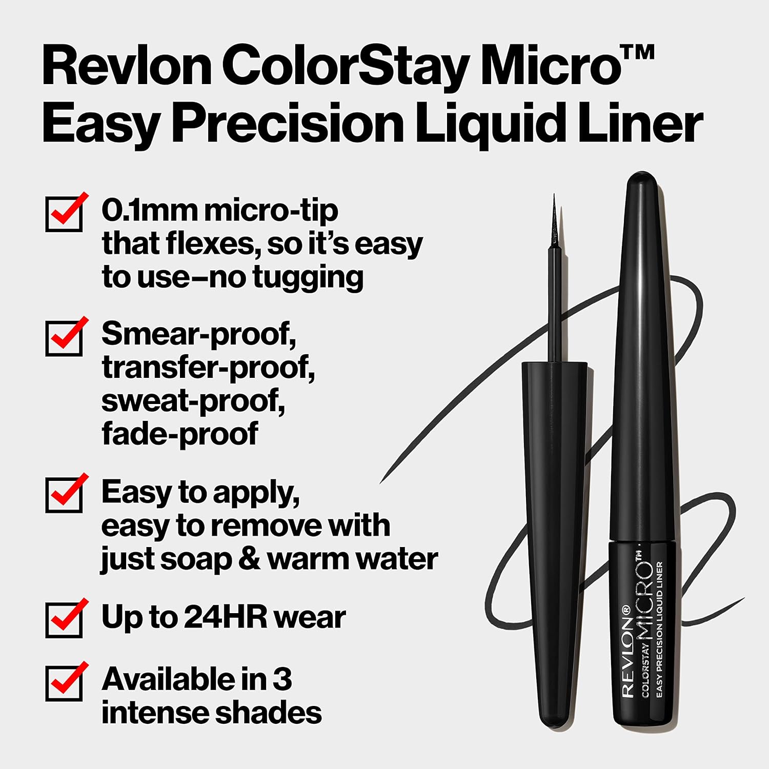 REVLON ColorStay Micro Easy Precision Liquid Eyeliner, Waterproof, Smudgeproof, Longwearing with Felt Tip Applicator, 301 Blackout, 1.7 ml