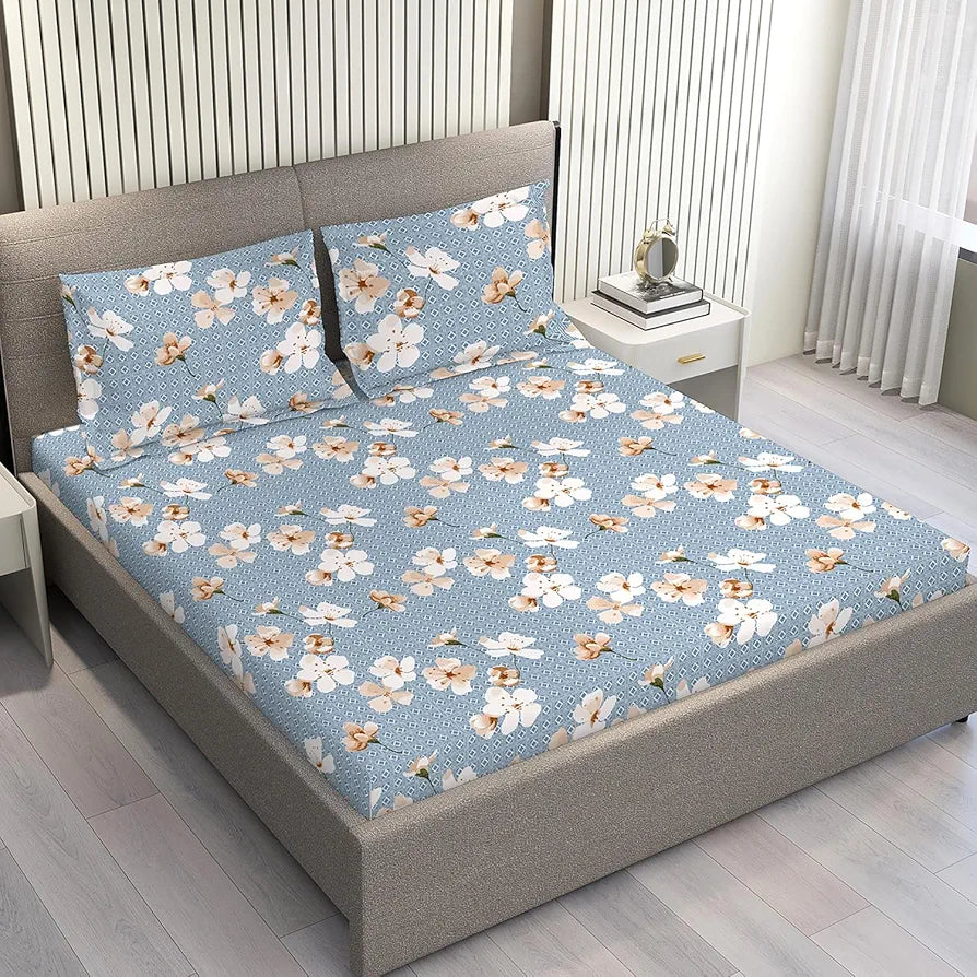 Layers Home Easy Cotton Bedsheet Set for All Seasons Lightweight 144 TC King Size Blue Illuminating