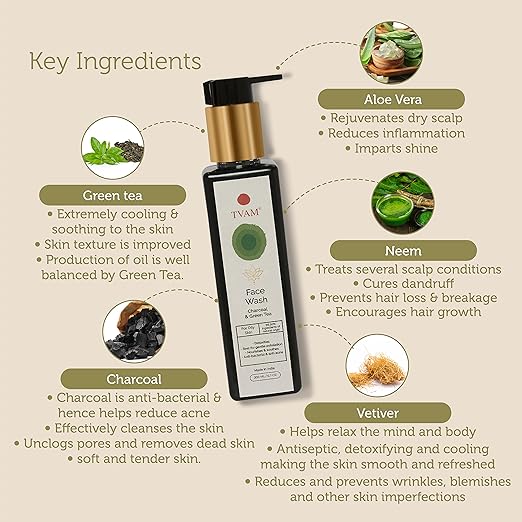 TVAM Charcoal & Green Tea Face Wash For Oily Skin - 200 ml