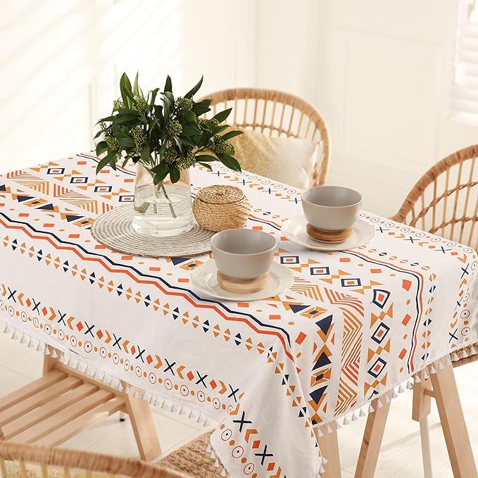 Urban Space Cotton Dining Table Cover 6 Seater Printed Cotton Table Cloth Colour Boho Orange