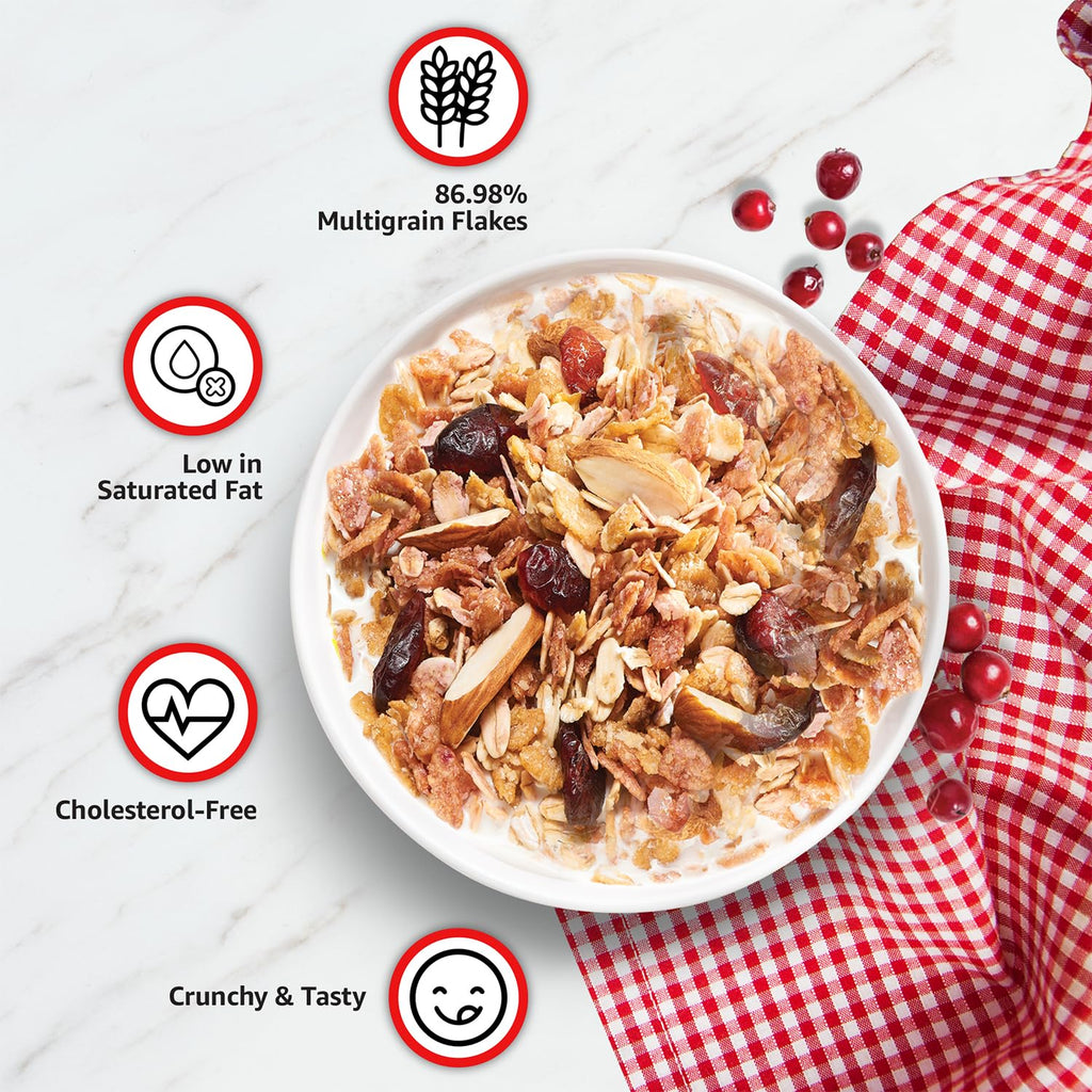 Vedaka Cranberry Muesli | 1 Kg | Jar | Contains 86.98% Dry Fruits, Nuts and Multigrains | Loaded with Cranberries | Source of Fiber | No Added Preservatives | Breakfast Cereal