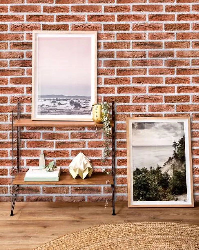 Jaamso Royals Light Red Brick Peel and Stick Wallpaper Wall Decor 500CM