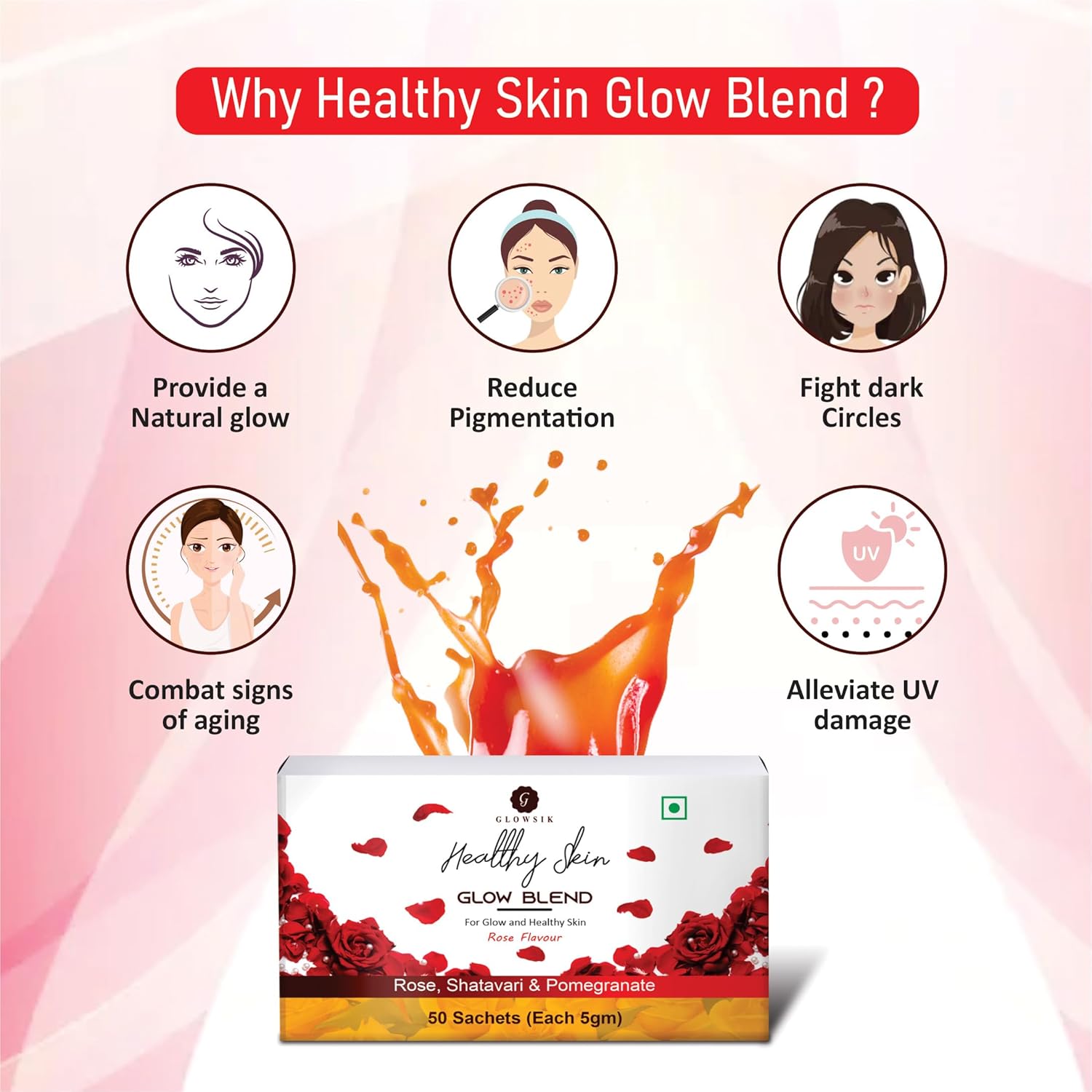 Glowsik Healthy Skin Glow Blend, Ayurvedic Beauty Supplement for Healthy, Glowing Skin - 30 Sachets | Pack of 2