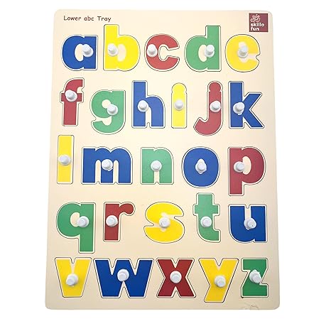 Skillofun's Wooden Lowercase Alphabet Shape Tray with Knobs Develops Fine Motor Skills Learn Alphabet Fast