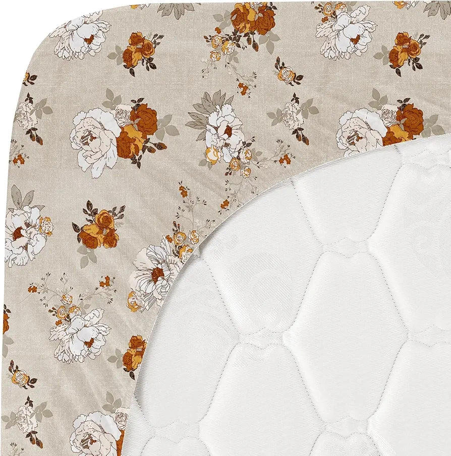 Homekart Premium Cotton Elastic Fitted Bedsheets with 2 King Size Pillow Covers Double Bed Flower Print Beige and Brown 200 tc - 220 tc