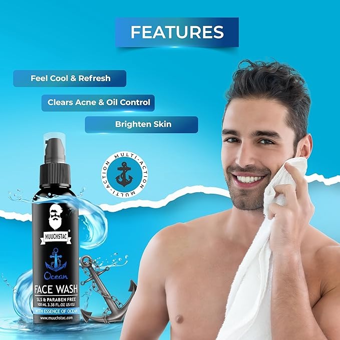 Muuchstac Ocean Face Wash for Men - 100 ml (Pack of 3)