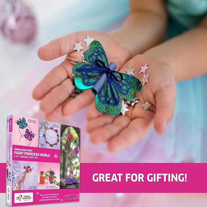 Chalk and Chuckles Paper Art and Craft Kit | Make Your Own Fairy Princess World | 5-in-1 Diy Creative Activity Kit for Kids