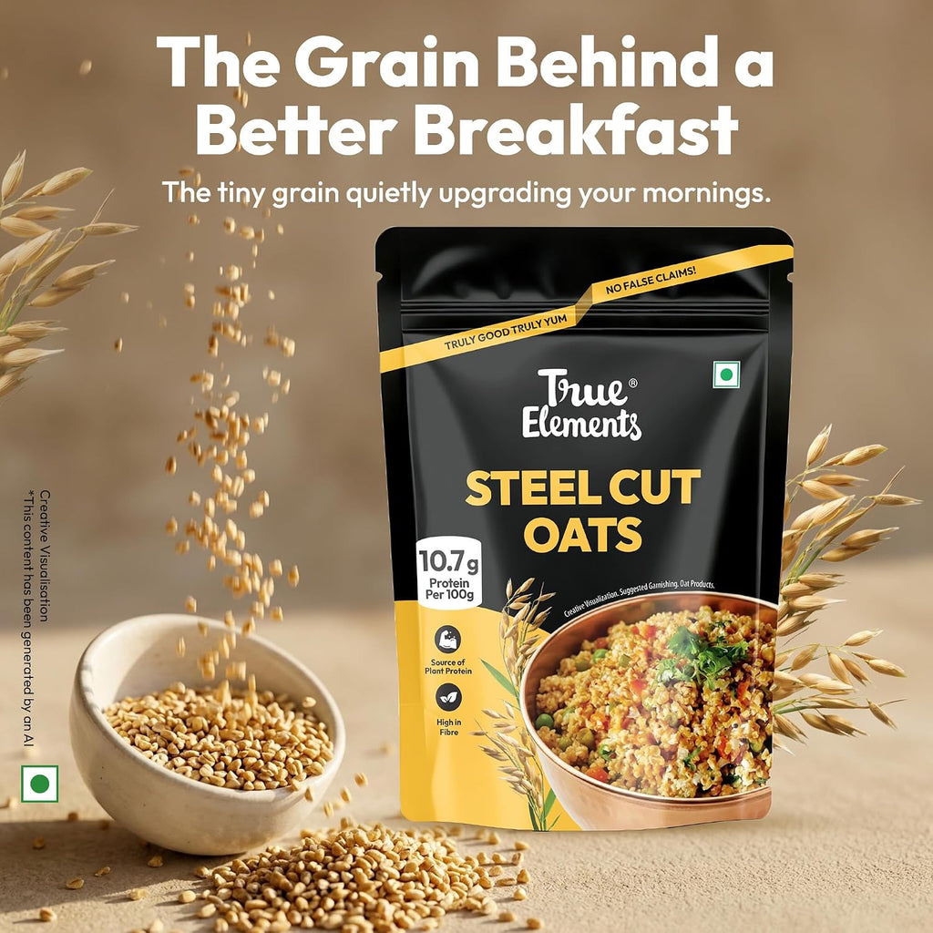 True Elements Steel Cut Oats 1kg - Steel Cut Oats for Weight Management | Sugar Free | Healthy Breakfast | 100% Wholegrain | Diabetic Friendly | Breakfast Cereal
