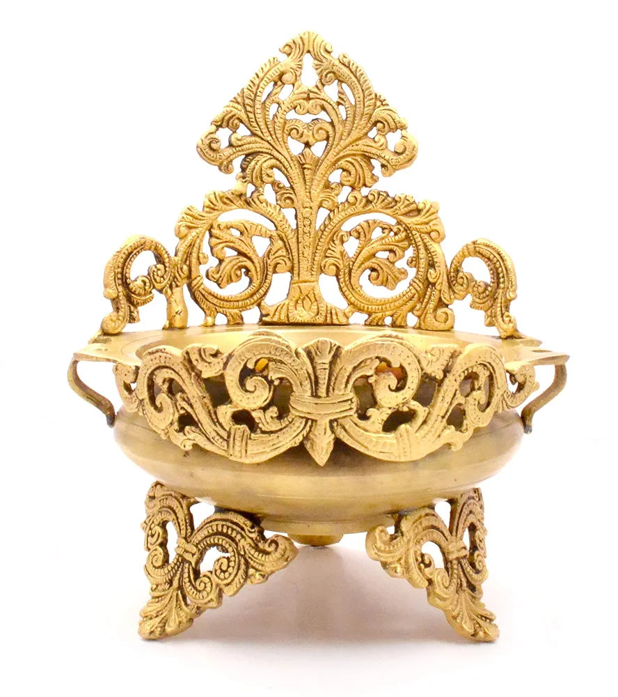 Two Moustaches 10.5 Inches Ethnic Design Brass Urli Traditional Bowl Decor Showpiece