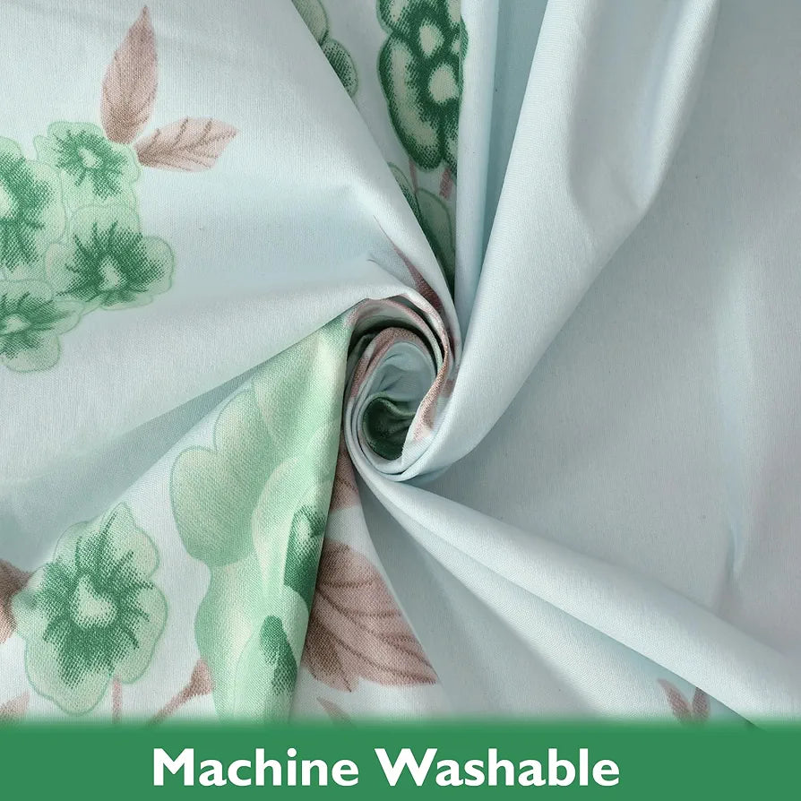 Fresh From Loom Floral Print 240 TC Microfiber Single Bed Bedsheet Set with 1 Pillow Covers Soft-Cyan