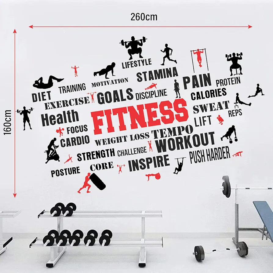 StickMe Gym Fitness Bodybuilding Sport Workout Boxing Word Cloud Quote Office Wall Sticker Large - 260 x 160 cm