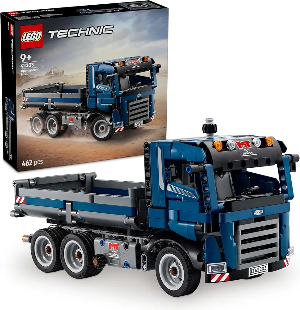 Lego Technic Tipping Dump Truck Toy, Blue Construction Vehicle Set 42203 Building Blocks Toys for 9+ Gift for Boys and Girls