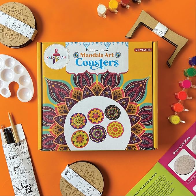 Kalakaram Diy Mandala Art Coasters Painting Kit | Create 6 Beautiful Coasters |  Activity Kit for Kids