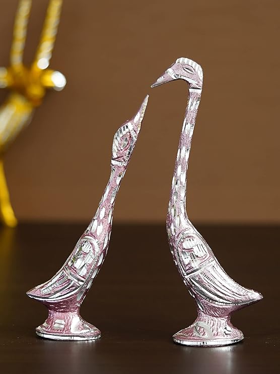 Ecraftindia 7 Inch Pink Kissing Swan Couple Handcrafted Decorative Figurine