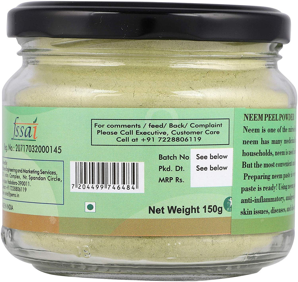 Go Organic Neem leaves powder for face, hair and body bath, food grade, 150 gm - Glass Storage