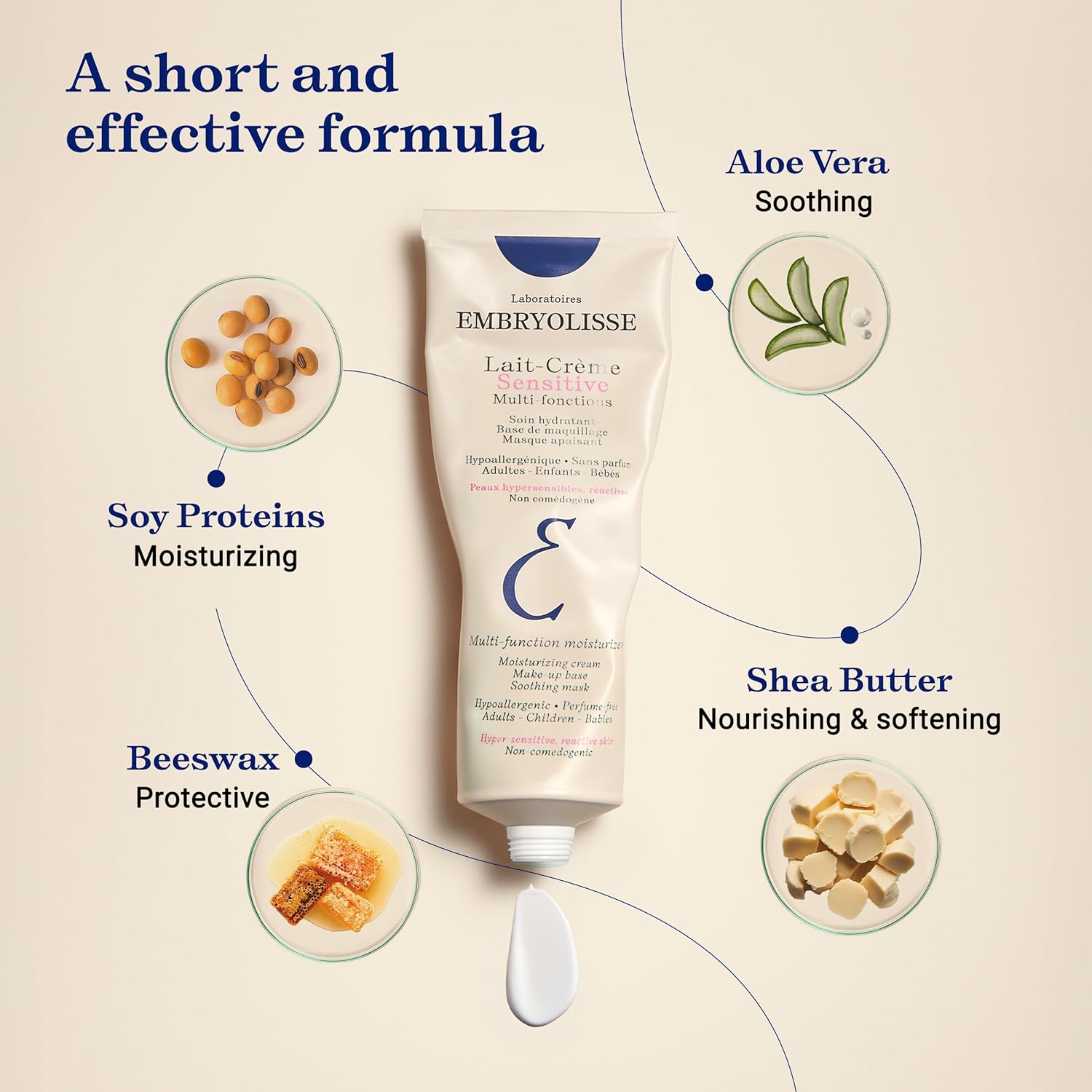 Embryolisse Lait Crème Sensitive Moisturizer. Hypoallergenic Face & Body Cream for All Skin Types With Aloe Vera & Shea Butter. Fragrance-Free & Suitable for Sensitive Skin, 100 ml