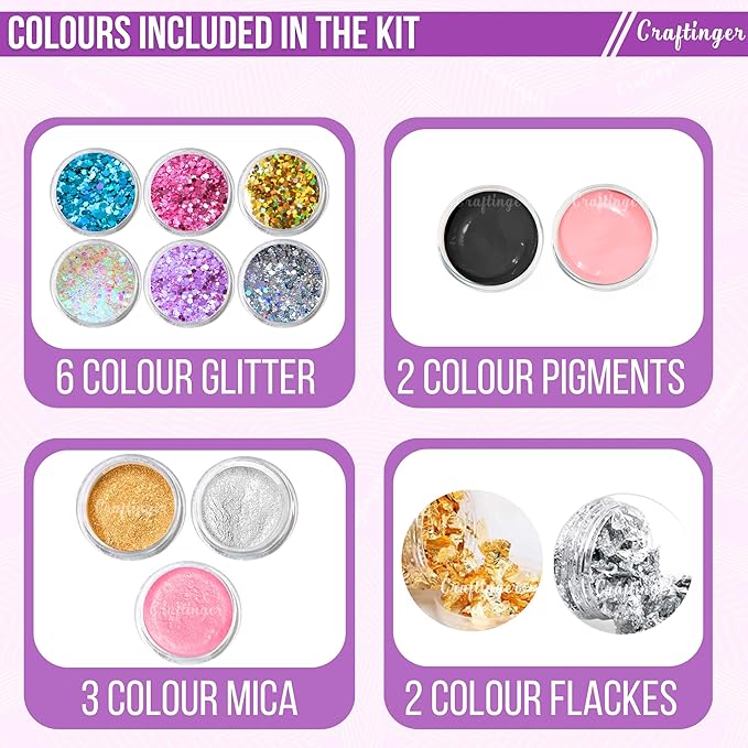 Craftinger Diy Resin Alphabet Keychain Making Kit With 200gm Epoxy Resin & Coaster Mould, Glitter Pigments and More | Multicolor