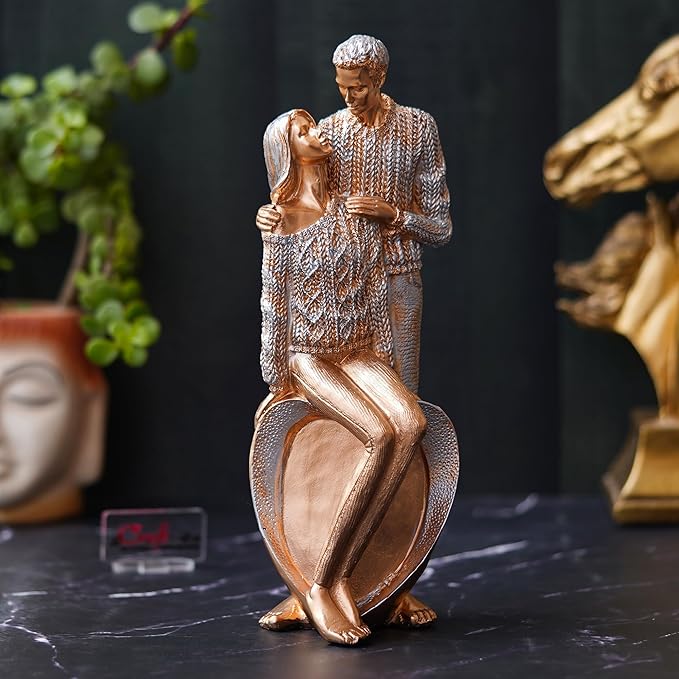Ecraftindia Golden Polyresin Romantic Couple Statue Human Figurine Decorative Showpiece
