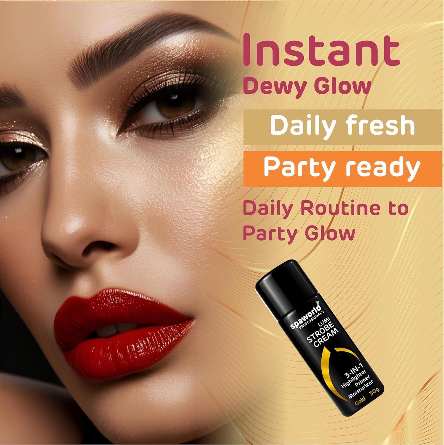 SPAWORLD Strobe Cream For Face Gold (30g) | Superb Radiant Combo | Highlighter + Primer + Moisturizer | Hydrating & Illuminating Makeup Base for Instant Glow (Gold)