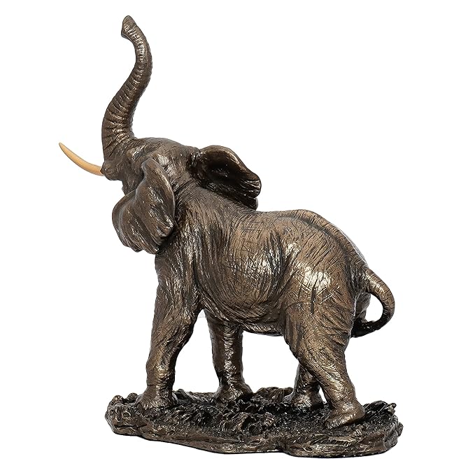 Ecraftindia Handcrafted Polyresin and Bronze Trunk Up Elephant Statue Animal Figurine Decorative Showpiece