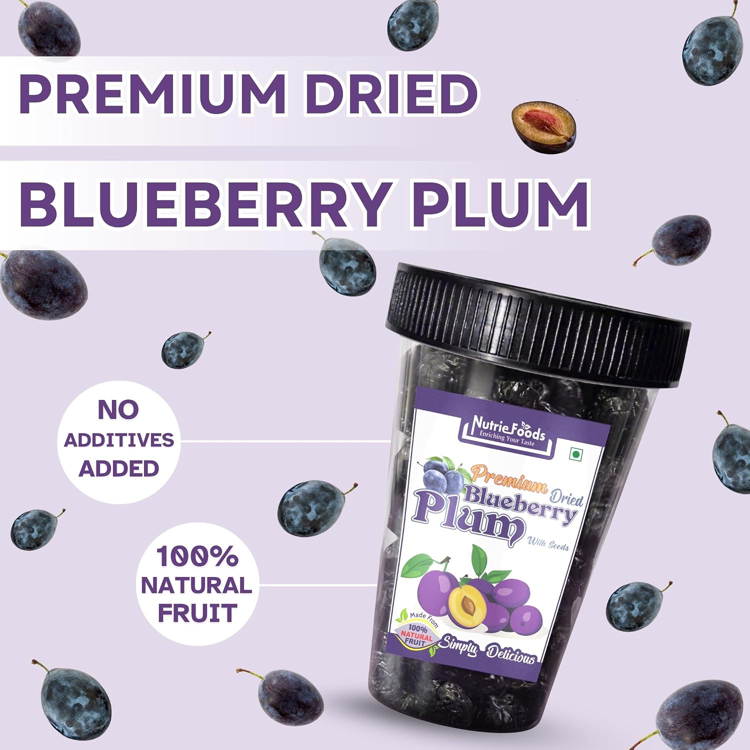 Nutriefoods Premium Blueberry Plum | No added artificial colors, flavors | 100% Natural Dried Fruit | With Seeds, Pack of 250g