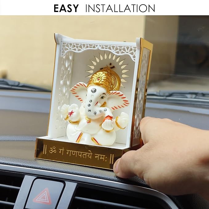 Solobolo Ganesh Idol for Car Dashboard With Small Temple for Car Dashboard, Ganesh Idol | Mandir With Idol