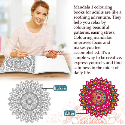 Art Therapy Mandala Adult Colouring Book 1: Mandala Colouring Book, Adult Coloring Book Kit With 12 Sketch Pens, Fun For Adults, Relaxing Coloring Workbook