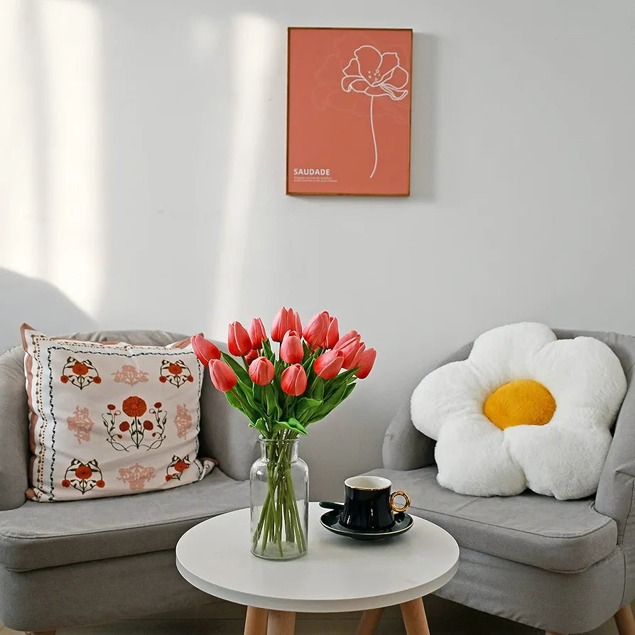 Artificial Tulips 20 Stems PU Faux Flowers 13.5 Inch
