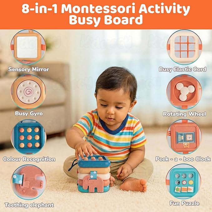Kidology Montessori Busy Board for Toddlers 8 in 1 Sensory Activity