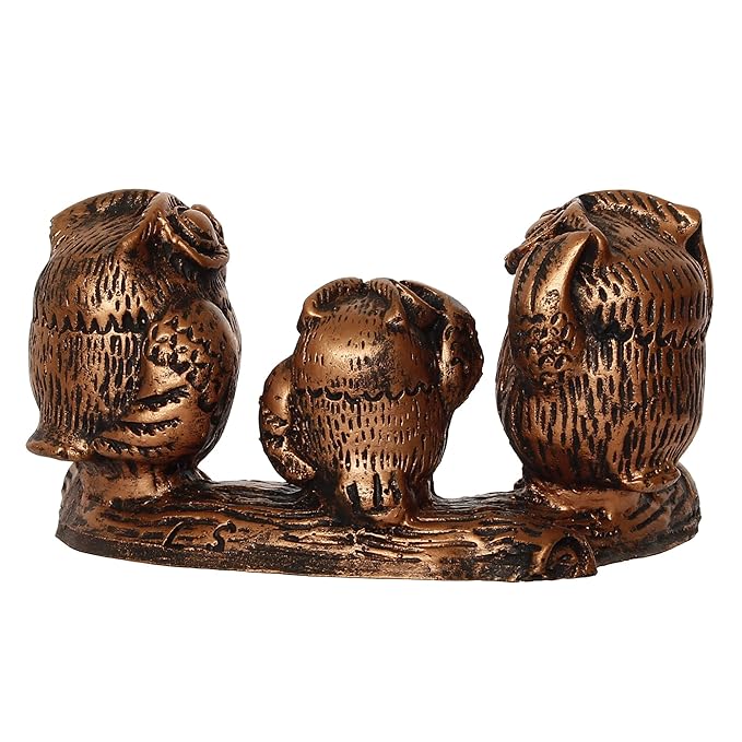 Ecraftindia Handcrafted Polyresin 3 Owl Statues Birds Sitting on Branch Figurine Decorative Showpiece