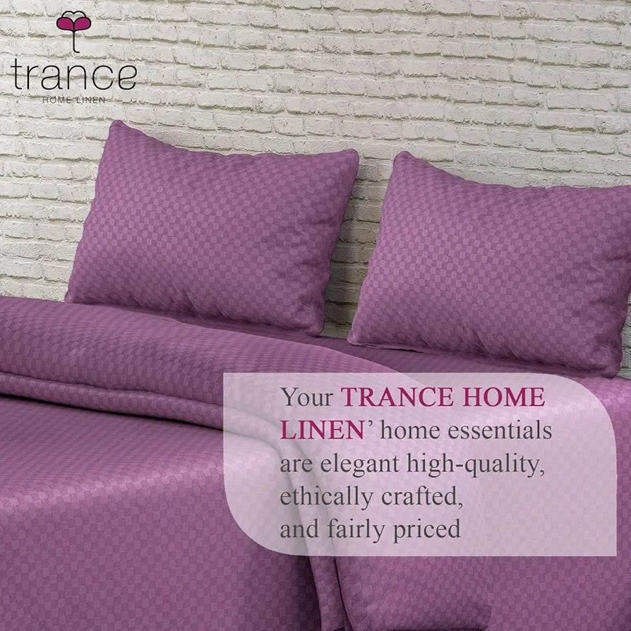 Trance Home Linen 300TC Jacquard Weave Fitted Bedsheet for King Size Bed with 2 Pillow Cover Skin Friendly Premium 100% Cotton 78 x 72 Inches Colour Plum