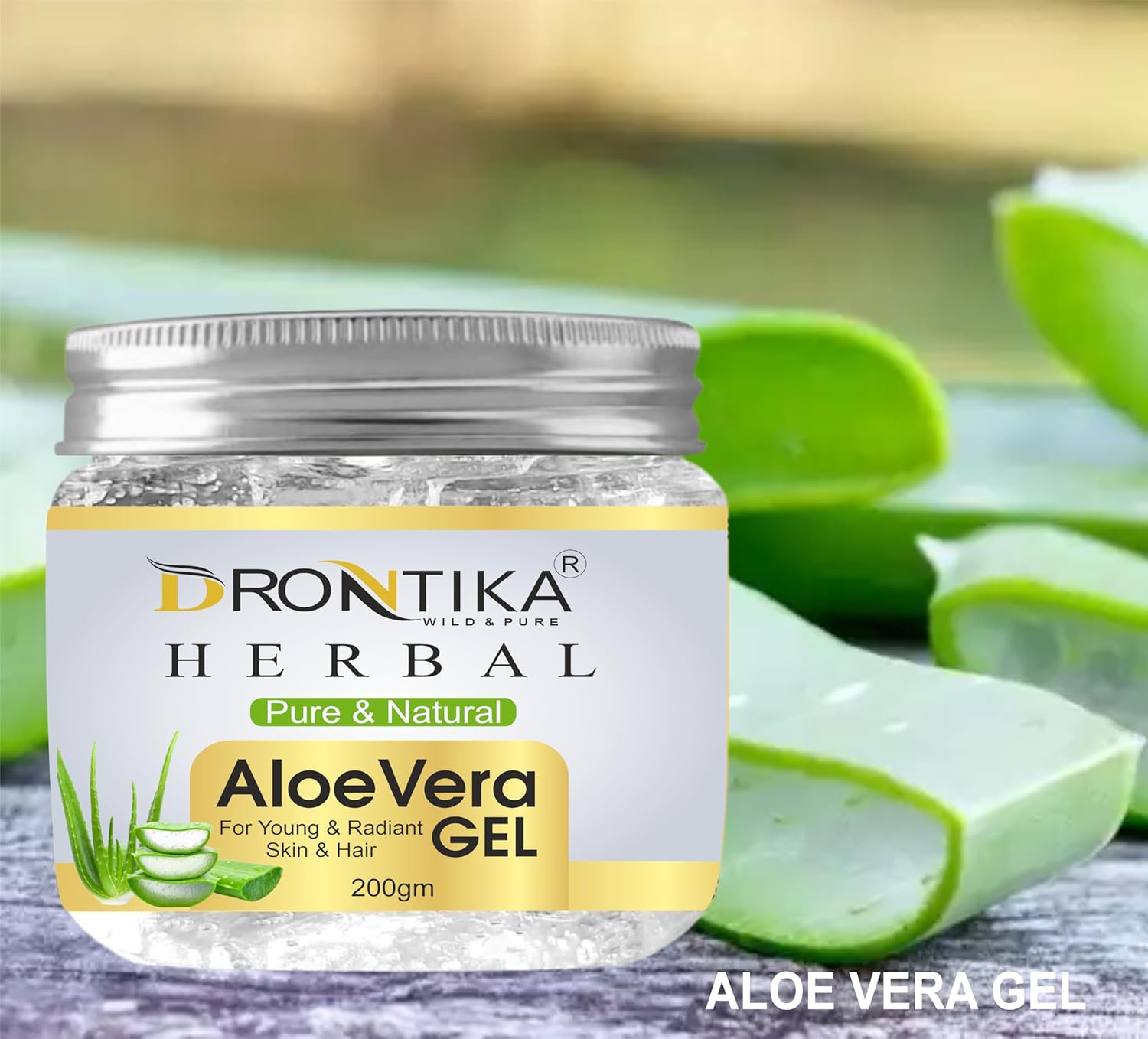 DRONTIKA Natural 100% Ayurvedic Aloe vera Gel (Transparent), Skin/Hair Gel With Vitamin E & Natural Emollients (Paraben Free), 200g