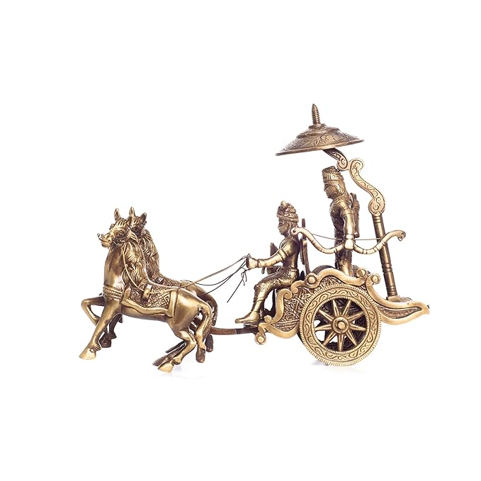 Ecraftindia Antique Krishna Arjuna Rath Brass Showpiece | Brown