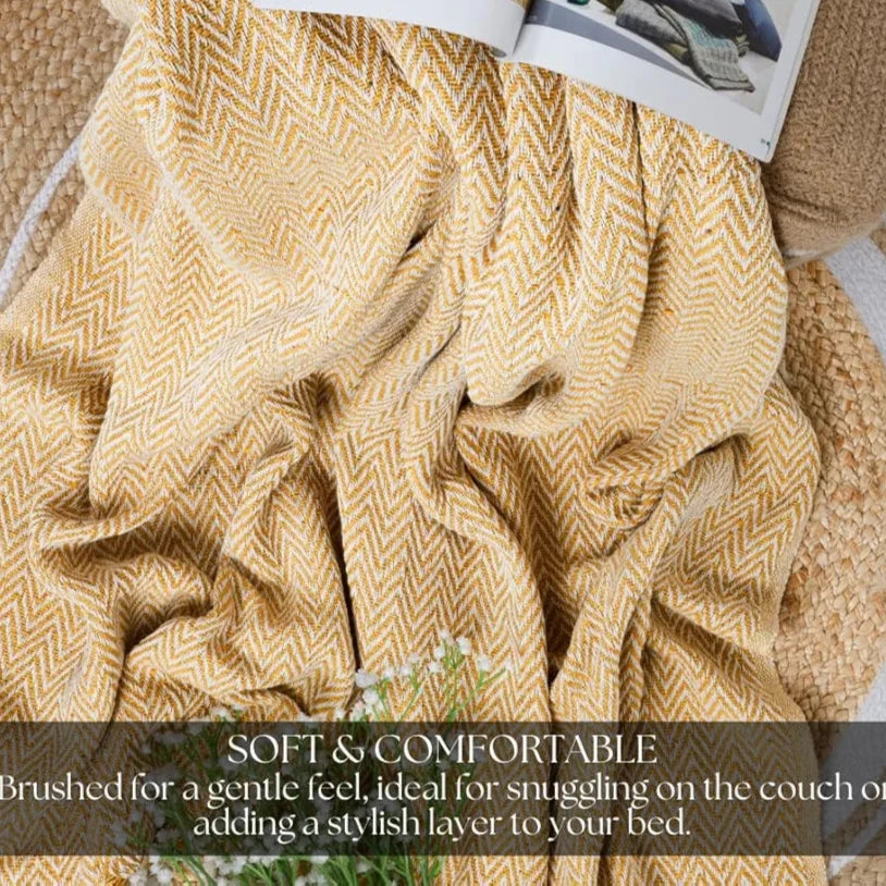 Homadorn All Season Cotton Weaved Throw Blanket Colour Yellow