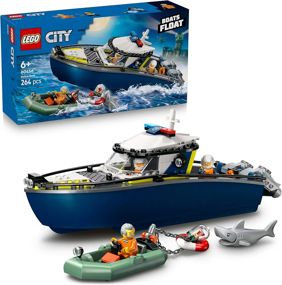 Lego City Police Boat Chase Toy with a Floatable Speedboat and Dinghy 60456 Building Blocks Toys for 6+ Gift for Boys and Girls