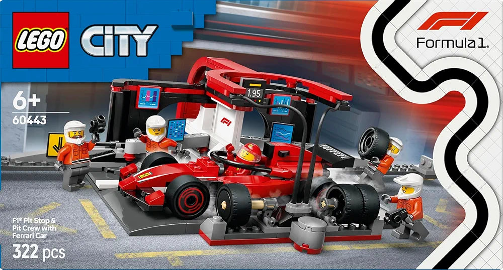 Lego City F1 Pit Stop & Pit Crew with Ferrari Car Racing Vehicle Toy 60443 Building Blocks Toys for 6+ Gift for Boys and Girls