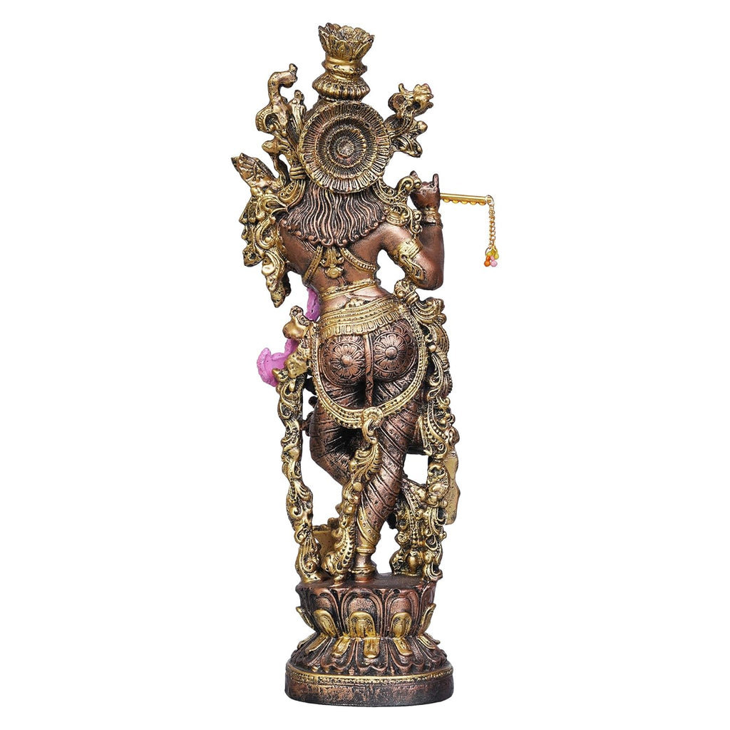Ecraftindia Golden Standing Lord Krishna Idol Playing Flute Statue for Home