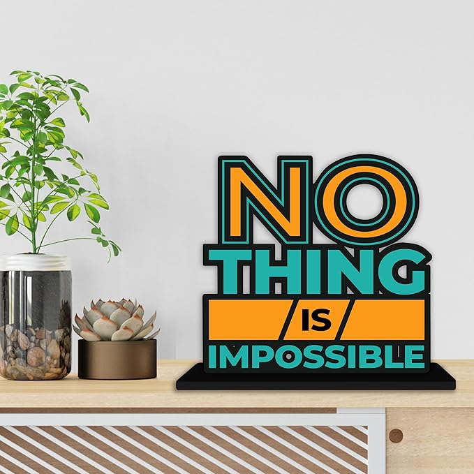 Artvibes Wooden Idols and Figurine Nothing is Impossible Quotes Table Decor for Office Desk Showpiece | Home Decoration