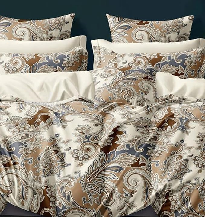 Cortina 140 Tc 100% Microfiber Printed Double Bedsheet Set With Two Pillow Case | 90x100 Inches | Floral | Beige