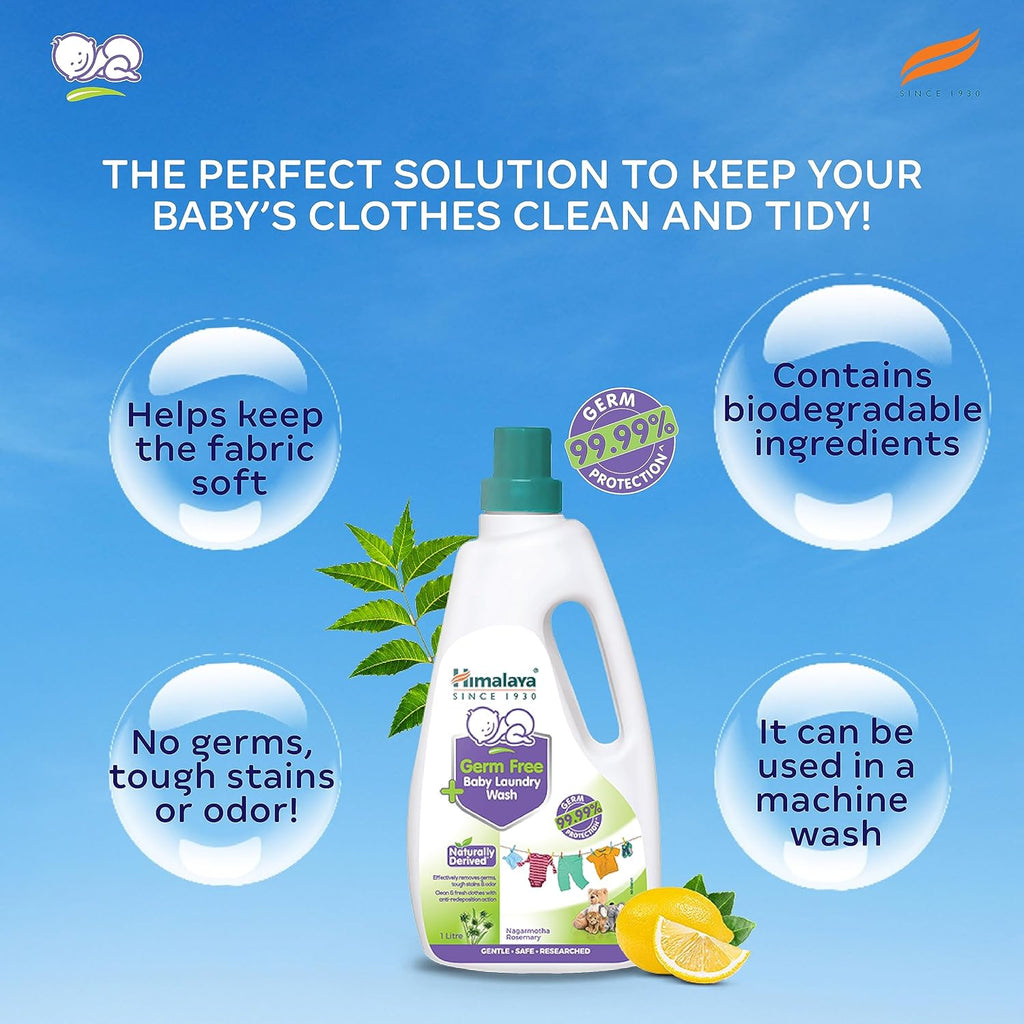 Himalaya Germ Free Baby Laundry Detergent Liquid 1 L (Refill Pouch) | Plant Based Cleansers & Biodegradable Ingredients | Dermatologically Tested