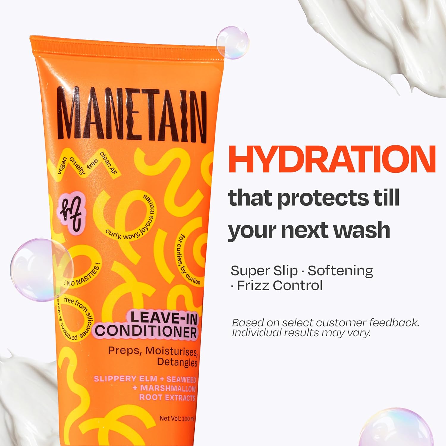 Manetain Leave In Conditioner 100ml for Curly Hair Women | Lightweight Curl Leave In Conditioner for Frizzy Hair | Moisturising, Detangling & Shine Enhancing | Silicone Free, Vegan Formula
