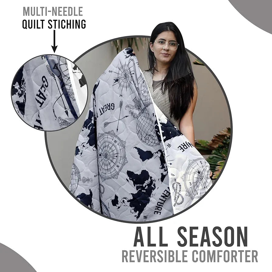 Divine Casa 120 GSM Microfiber Single Bed Comforter Soft & Lightweight Reversible AC Blanket Colour Stonewash Grey