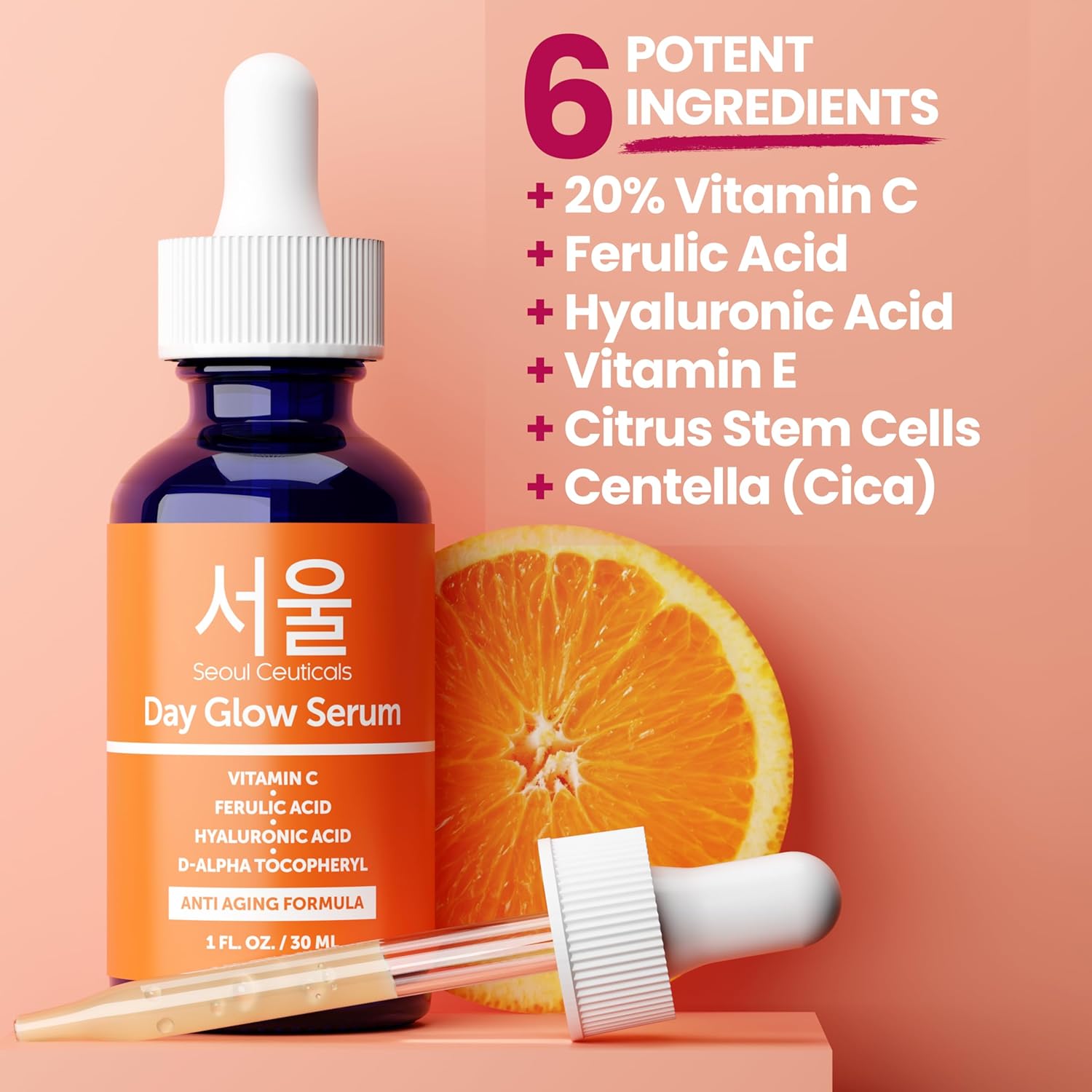 SeoulCeuticals Korean Vitamin C Serum for Glowing Skin â€“ 20% Vitamin C + Hyaluronic Acid + CE Ferulic Acid â€“ Potent Anti-Aging & Anti-Wrinkle Korean Beauty Vit C Serum â€“ 30ml