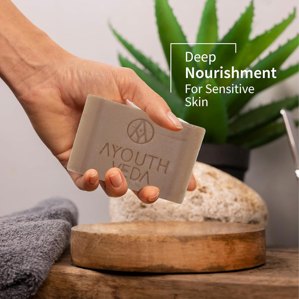 Ayouthveda Delicate Skin Pure Castile Soap | With the Goodness of Tulsi, Neem, Coconut & Olive Oil | Cleanse, Tones & Rejuvenates Skin | Handmade Soap Without Harsh Chemical (Pack Of 1-100Gm)