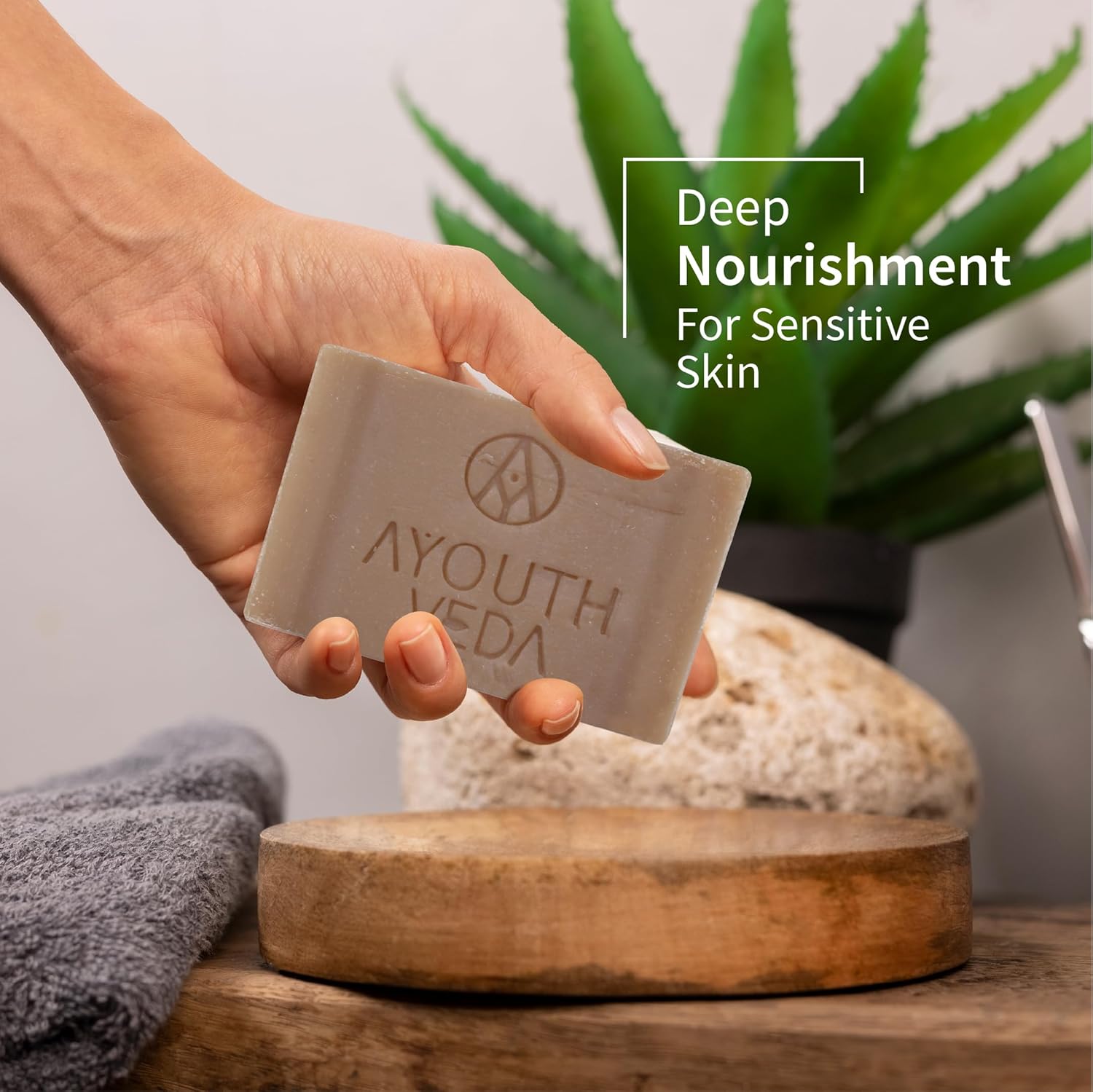Ayouthveda Delicate Skin Pure Castile Soap | With the Goodness of Tulsi, Neem, Coconut & Olive Oil | Cleanse, Tones & Rejuvenates Skin | Handmade Soap Without Harsh Chemical (Pack Of 1-100Gm)
