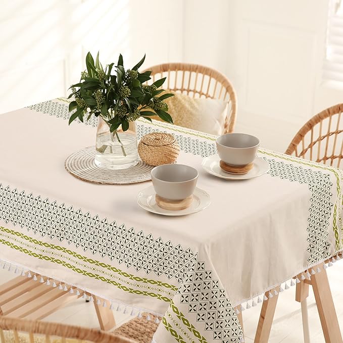 Urban Space Cotton Dining Table Cover 6 Seater Printed Cotton Table Cloth Colour G Border Green