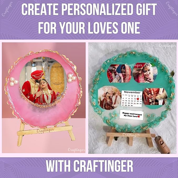 Craftinger Resin Art Photoframe Kit With 300gm Resin & Wooden Stand Acrelic Sticker of Happy Birthday and Happy Anniversary