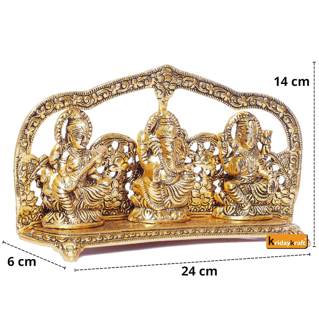 KridayKraft Laxmi Ganesha Saraswati Murti LGS Metal Statue with Diya pooja Idol