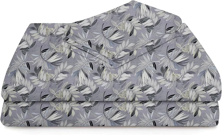 Homekart Premium Cotton Elastic Fitted Bedsheets with 2 King Size Pillow Covers Double Bed Flower Print Grey and Black 200 tc - 220 tc