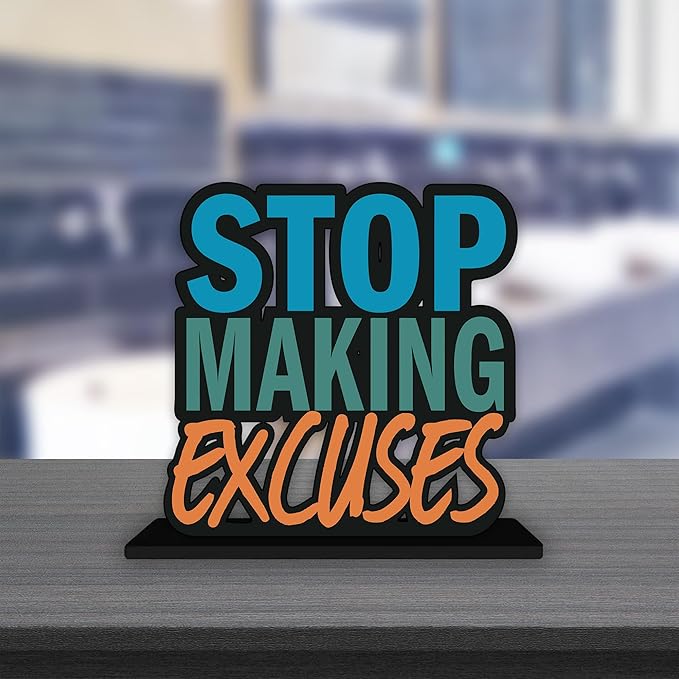 Artvibes Wooden Idols and Figurine Stop Making Excuses Quotes Table Decor for Office Desk Showpiece | Home Decoration